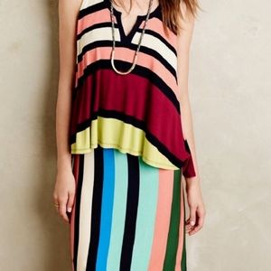 Anthropologie Maeve Colorful Stripe Sleeveless Tiered Jersey Knit Dress Size S/M